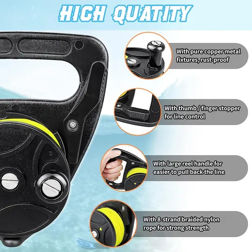Miniatura 3 de Anclaje compacto de 150 pies para kayak con tapón de pulgar para buceo submarino de seguridad Negro