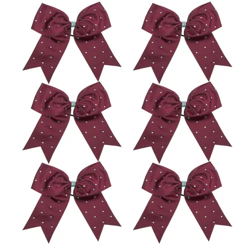 Miniatura 19 de Lazos de animadora jumbo de 8 pulgadas con diamantes de imitación brillantes para cola de caballo, lazos de porrista, 6 unidades, color negro