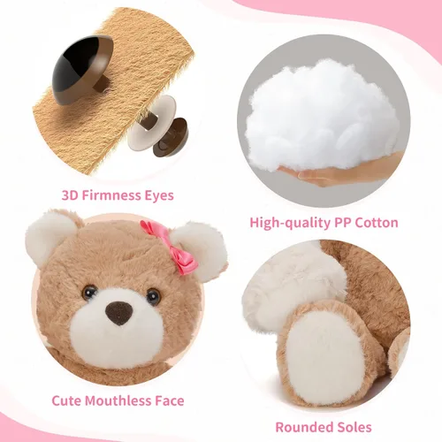 Miniatura 7 de Muiteiur Paquete de 2 osos de peluche a granel, juego de oso de peluche de 13.8 pulgadas con rosa rosa y lazo, sin boca, animales de peluche suaves