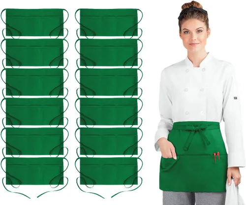 Miniatura 12 de Avalon Kitchen Server Aprons with 3 Pockets – 100% Polyester Waist Apron, 24x12 Inch Half Apron, Waitress Apron for Servers