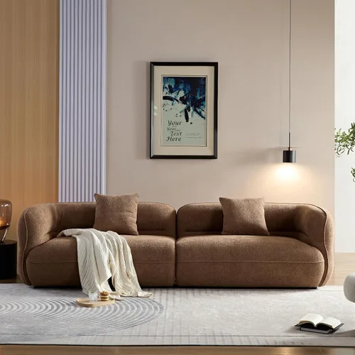 Miniatura 9 de SSC SATITUNCASA - Sofá modular curvo de 102.36 pulgadas, acogedor sofá Boucle para sala de estar, sofá de 4 plazas color crema con almohadas, sofá