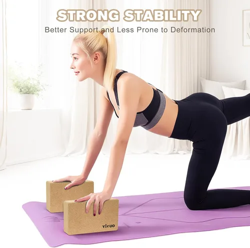 Miniatura 3 de YIGUO 2 Pack Cork Yoga Blocks Natural Eco-Friendly High Density Non-Slip Yoga Blocks for Women & Men 9x6x3 Inches for Yoga, Pilates, Stretching