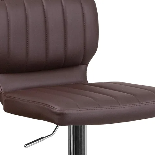 Miniatura 8 de EMMA + OLIVER Brown Vinyl Adjustable Height Vertical Stitch Back Barstool