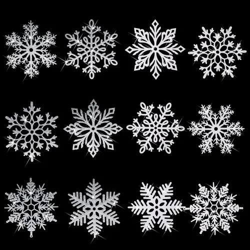 Miniatura 12 de Sratte 24 adornos de copo de nieve grandes de 16 pulgadas, copos de nieve colgantes decorativos con purpurina gigante, 6 diseños de adornos
