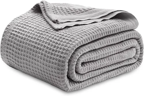 Bedsure Gentlesoft - Manta de algodón 100% Queen Size para la cama - Manta transpirable y suave, manta gruesa y acogedora con tejido de gofre para