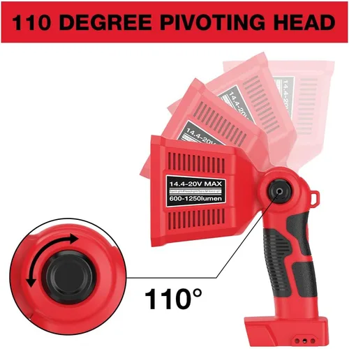 Miniatura 3 de DTEZTECH Linterna LED de 18 W para batería Milwaukee M18 de 18 V, foco de 1250LM y luz de trabajo con puerto USB, cabeza giratoria de 110° para uso