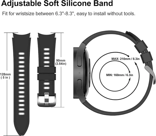 Miniatura 3 de Correa deportiva de silicona suave para Galaxy Watch 7/6/5/4/FE de 1.57 pulgadas, 1.73 pulgadas, sin huecos, compatible con Samasung Galaxy Watch