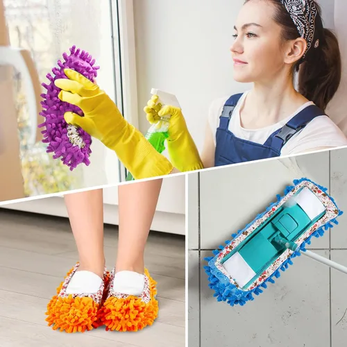 Miniatura 5 de Toulite 10 unidades, 5 pares de pantuflas de trapeador, zapatos para limpieza de pisos, lavables y reutilizables, calcetines de limpieza