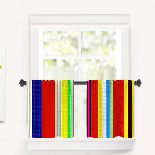 Miniatura 37 de Cortinas de cocina de hojas de arce otoñales para ventanas, hojas verdes y rojas sobre cenefas opacas negras, tratamientos de ventana de poliéster