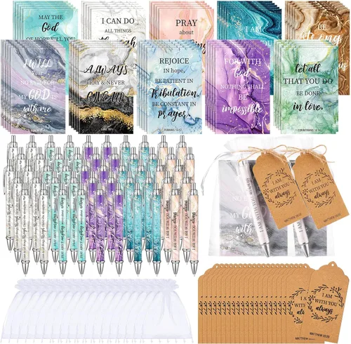 Miniatura 18 de Qeeenar Juego de 200 regalos cristianos a granel, versículo de la Biblia, bolígrafo religioso y cuaderno de regalo con etiquetas de agradecimiento