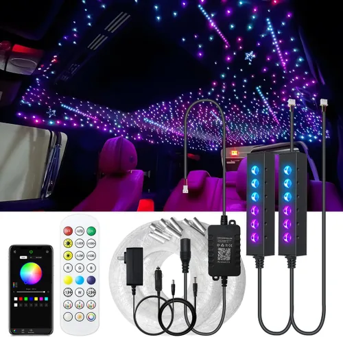 Miniatura 9 de AKEPO - Kit de luz de fibra óptica RGB de 3.2 W, 6 orificios, controlado a través de aplicación, para el hogar y el automóvil, 13.1 pies, 360