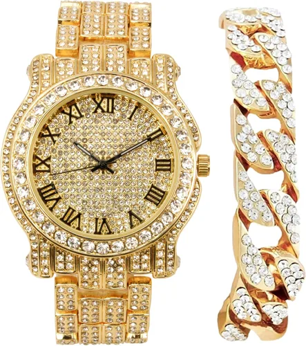 Miniatura 92 de Charles Raymond Bling-ed Out Ultimate Hip Hop Royalty Reloj para hombre con número romano de fácil lectura o indicadores de tiempo de diamantes