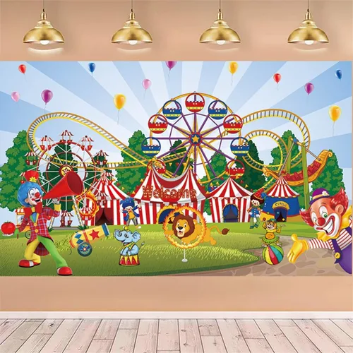 Telón de fondo grande de carnaval de circo con 70.8 x 43.3 pulgadas, telón de fondo de fotografía de bienvenida a la pancarta de carnaval para Azul