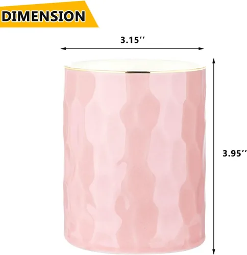 Miniatura 2 de WHJY Vaso de Lápices de Cerámica Rosa, Soporte para Brochas de Maquillaje, Soporte Dorado para Bolígrafos de Escritorio Pequeño Bonito Soporte