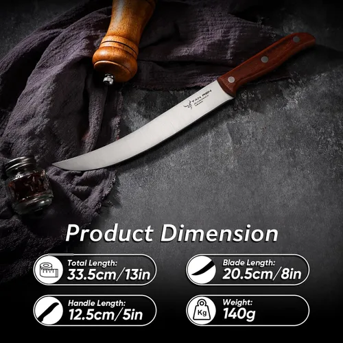 Miniatura 5 de TAN REN Cuchillo para romper carnicero de 8 pulgadas, acero inoxidable para cortar carne, corte de pechuga con funda, mango de madera ergonómico