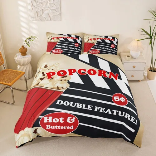 Miniatura 32 de Homewish Theater Cinema Poster Duvet Cover Set Twin Size,Retro Movie Bedding Sets 2Pcs for Kids Girls Boys Teens Room Decor,Popcorn Comforter Cover