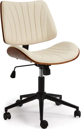 Miniatura 8 de EROMMY Silla de escritorio de oficina sin brazos, con respaldo de madera, silla de escritorio de oficina pequeña, sin brazos, altura ajustable, Beige