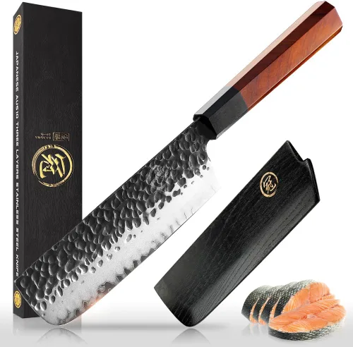 Miniatura 12 de Cuchillo de chef Kiritsuke de 9 pulgadas, cuchillo de cocina japonés hecho a mano forjado profesional afilado, cuchillo de cocina AUS10 de acero