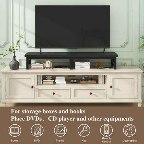 Miniatura 7 de IBUYKE Elevador de TV grande de 45" para TV de 32-60 pulgadas, Soporte de TV corto de sobremesa con almacenamiento y patas de acero, Escritorio