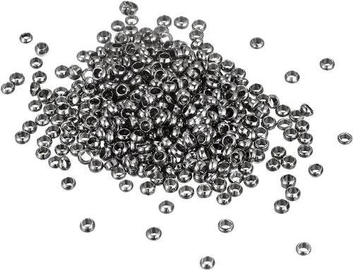 Miniatura 25 de uxcell 1000 cuentas redondas de engarzado, cuentas espaciadoras de extremo de crimpado de 0.079 pulgadas, pequeños topes para hacer pulseras y Oro