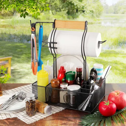 Miniatura 5 de FANGSUN Organizador para parrilla, organizador de barbacoa con soporte para toallas de papel, organizador de utensilios de condimentos de picnic