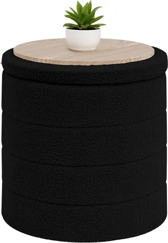 Miniatura 14 de B FSOBEIIALEO Otomana con Almacenamiento, Taburete Otomano de Almacenamiento Redondo Sherpa, Reposapiés Boucle 14.6"x14.6"x17.7" (Beige)