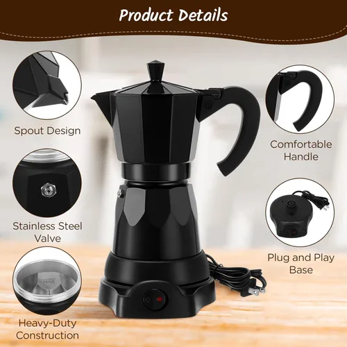 Miniatura 4 de Olla de Café Lemosae 6 Tazas Eléctrica Cafetera de Espresso Italiana Moka 300ml Portátil de Aluminio con Base Desmontable, Regalo para Hogar y Viaje