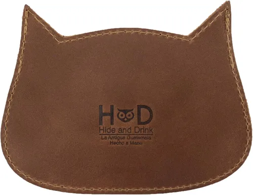 Miniatura 33 de Hide & Drink, Cartera en forma de gato, bolsa para monedas, soporte para dinero, accesorio de viaje, cuero de grano completo, hecho a mano, Negro