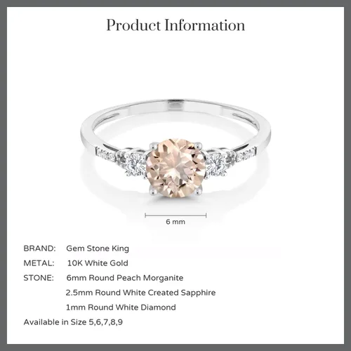 Miniatura 139 de Gem Stone King Anillo de compromiso de 3 piedras preciosas redondas de oro blanco de 10 quilates con piedra natal de 0.236 in con piedra natal