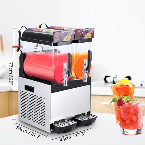 Miniatura 4 de Máquina comercial de granizado Máquina de bebidas congeladas, doble tanque 12l 700w acero inoxidable, Margarita Wine Slush Smoothies Maker para Negro