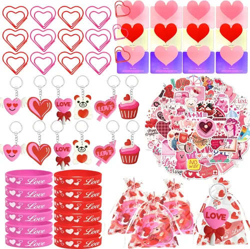 BANBALLON Regalos de fiesta del día de San Valentín, llaveros de amor, tarjetas de felicitación, calcomanías de clip de papel en forma de corazón,