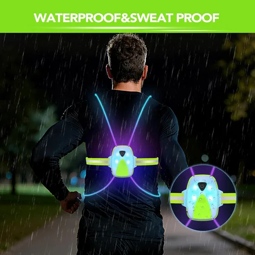 Miniatura 5 de LED Reflective Running Vest Lights for Runners, Running Lights with Front Light, Safety USB Rechargeable Reflective Night Lights For Men/Women Verde