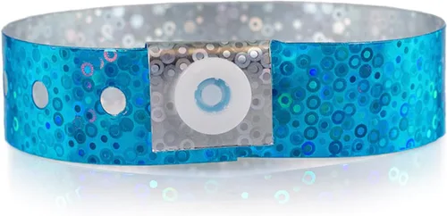 WristCo Pulseras holográficas de plástico azul - Paquete de 100 pulseras para eventos Azul holográfico.