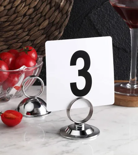 Miniatura 3 de New Star Foodservice Soporte para números de mesa con clip de anillo, soporte para tarjetas de lugar, 1.5 pulgadas, plateado, metal, juego de 12