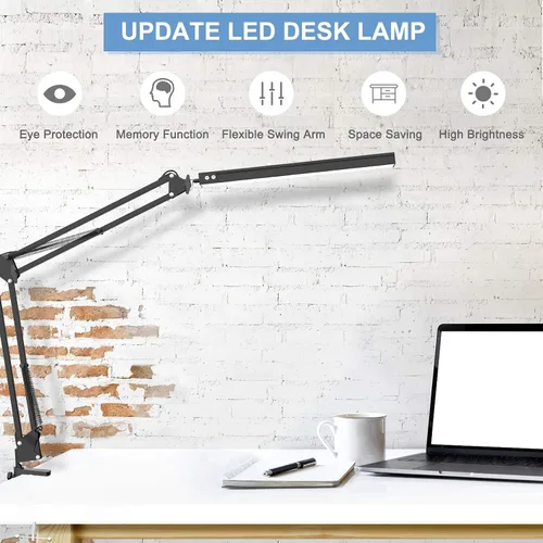 Miniatura 4 de Lámpara de escritorio LED, lámpara de escritorio ajustable con brazo oscilante con abrazadera, luz de escritorio regulable para el cuidado