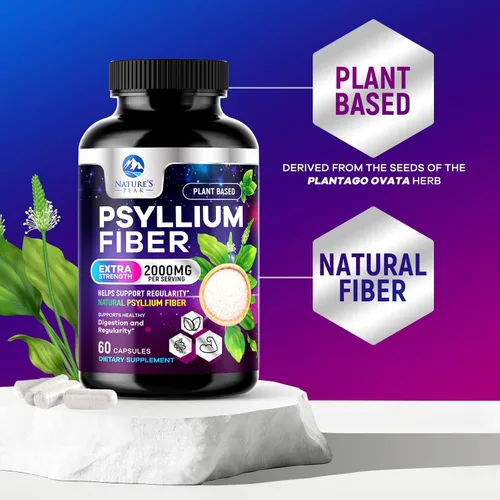 Miniatura 3 de Polvo de cáscara de psyllium de 2000 mg por porción, suplemento de fibra soluble para salud digestiva diaria y apoyo a la regularidad, cápsulas