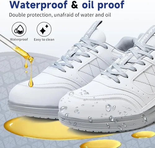 Miniatura 3 de Zapatos de trabajo antideslizantes para hombres, impermeables, resistentes al aceite, ligeros, duraderos, para cocina, restaurante, enfermería