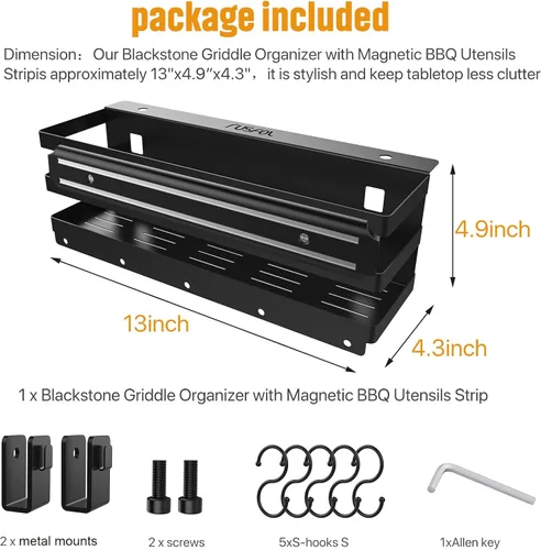 Miniatura 6 de Organizador de parrilla de acero inoxidable con tira magnética para utensilios de barbacoa para parrillas Blackstone de 28"/36", con una llave