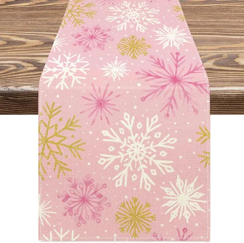 Camino de mesa de invierno, diseño de copos de nieve de color oro rosa, decoración de mesa de comedor, decoración de mesa de Navidad, hogar, granja,