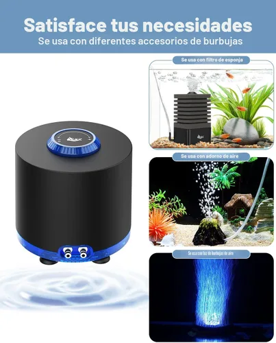 Miniatura 3 de AQQA Bomba de aire para acuario, silenciosa y potente bomba de aire para tanque de peces de 3 W/6 W/10 W con doble salida de acero inoxidable, bomba