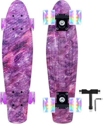 Miniatura 7 de Nattork Patinetas 22 Pulgadas Mini Cruiser Patineta Completa Tablas Retro con Ruedas de Luces Coloridas para Niños, Niñas, Chicos, Principiantes