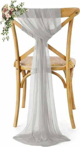 Miniatura 31 de VDS Paquete de 25, Rojo Manzana, Lazos de Gasa para Sillas con Bordado de Chiffon, Funda para Silla con Moño en la Parte Posterior, Ideal