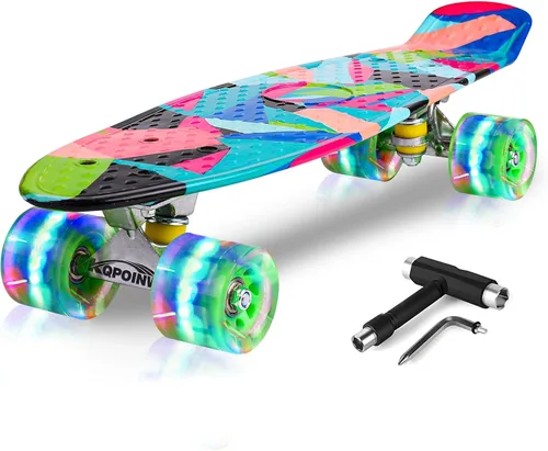 Miniatura 16 de Patinetas, Monopatín Completo de 56 cm, Mini Cruiser para Niños, Niñas, Adolescentes Principiantes con Ruedas de Luces Intermitentes Coloridas