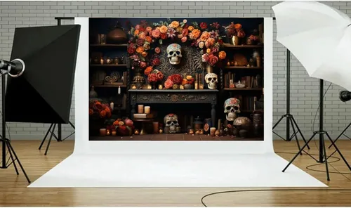 Miniatura 3 de Telón de fondo para fotografía, temática mexicana, fiesta de Halloween, carnaval, flores, esqueleto de azúcar, decoración de retratos para niños