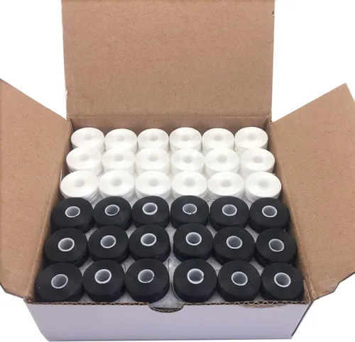 Miniatura 4 de YEQIN Hilo de bobina preenrollado, lado de plástico, 144 piezas tipo L tamaño (SA155) hilo de poliéster blanco 75D/2, compatible con Babylock