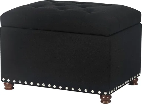 Miniatura 10 de Joveco Otomana rectangular de 24" con almacenamiento para sala de estar, banco tapizado con asiento y reposapiés con tapa abatible, reposapiés