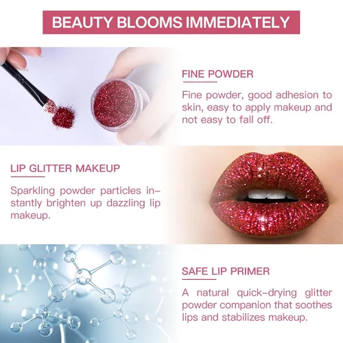 Miniatura 5 de LOKFAR Kit de labios con purpurina de 4 colores – Polvo de pigmento brillante de diamante y purpurina metálica brillante, resistente al agua
