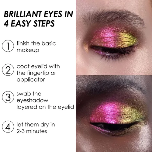 Miniatura 5 de FOCALLURE Duochrome Chameleon - Sombra de ojos con pigmento metálico que cambia de color, maquillaje de ojos multicromo, acabados multireflectantes