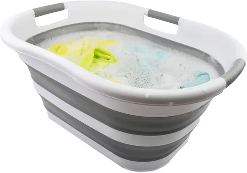 Miniatura 5 de SAMMART Cesta plegable de plástico para la ropa sucia de 40 L (10.5 galones), contenedor de almacenamiento plegable y organizador, tina de lavado