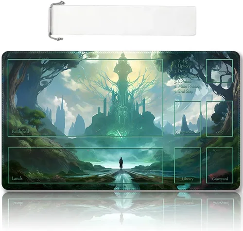 Miniatura 30 de Tapete de Juego MTG Premium Cosido con Zonas y Respaldo de Goma Antideslizante - Tapete de Juego TCG para MTG y Otros Juegos de Cartas - Diseño Dkt